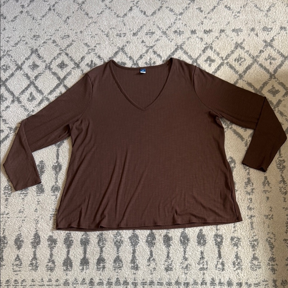 Old Navy Luxe Brown Ribbed V-Neck Top - Size XL